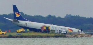 Fransa’da iniş sırasında pistten çıkan uçak gölete savruldu