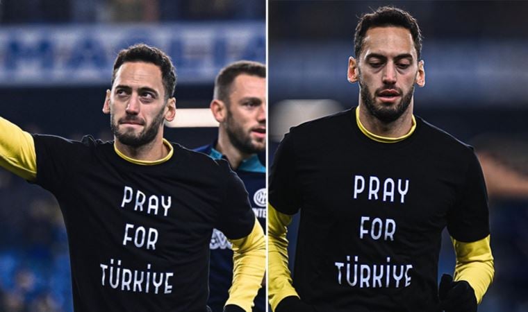Hakan Çalhanoğlu, ‘Türkiye için dua et’ yazılı tişörtle ısınmaya çıktı