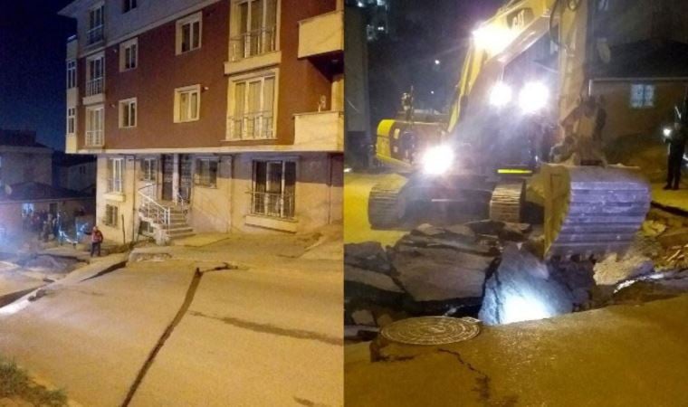 Pendik’te yoldaki çökme nedeniyle iki bina boşaltıldı