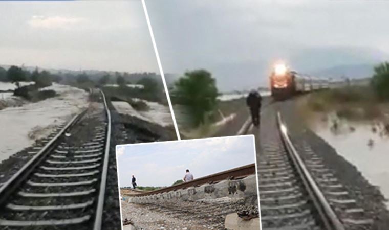 Sel tren raylarının altını boşalttı, olası faciayı yurttaşlar önledi